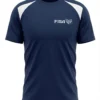 Polo deportivo técnico de color azul marino con paneles de malla blanca en los hombros y logotipo bordado de FISA, ideal para uniformes corporativos en Perú.