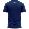 Polo deportivo técnico de color azul marino con paneles de malla blanca en los hombros y logotipo bordado de FISA, ideal para uniformes corporativos en Perú.