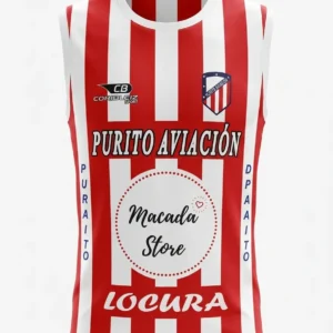 Vista frontal y posterior de una camiseta de baloncesto personalizada con el número 20, franjas rojas y blancas, y patrocinadores como Alexander Vogue, Coribleiz Sport, Sastrería Argentina, y Productos Ilimitados.