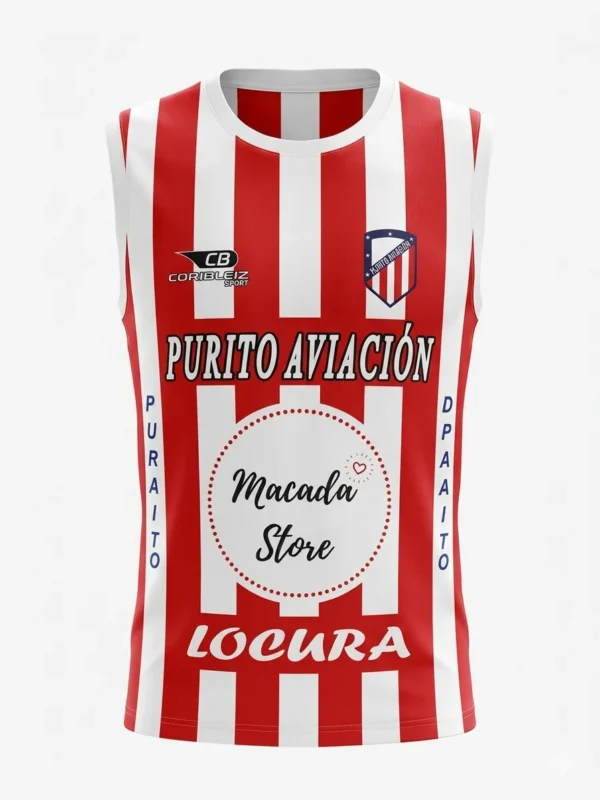 Vista frontal y posterior de una camiseta de baloncesto personalizada con el número 20, franjas rojas y blancas, y patrocinadores como Alexander Vogue, Coribleiz Sport, Sastrería Argentina, y Productos Ilimitados.